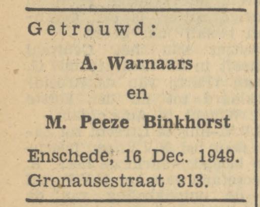 Gronausestraat 313 A. Warnaars advertentie Tubantia 16-12-1949.jpg