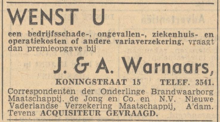 Koningstraat 15 J. & A. Warnaars advertentie Tubantia 7-6-1947.jpg