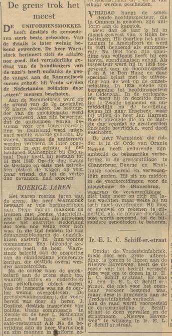 A.C. Warnsinck Hoofdinspecteur titulair Invoerrechten en Accijnzen krantenbericht Tubantia 26-10-1960 (2).jpg