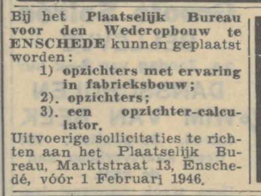 Marktstraat 13 Plaatselijk Bureau Wederopbouw advertentie Algemeen Handelsblad 30-1-1946.jpg
