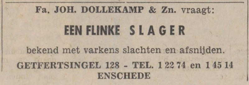 Getfertsingel 128 Fa. Joh. Dollekamp & Zn. advertentie Tubantia 23-1-1965.jpg