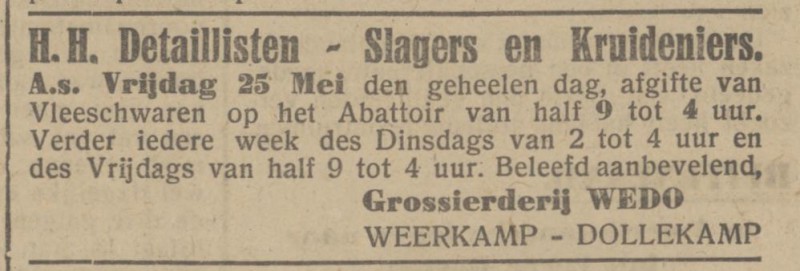 Grossierderij Wedo Weerkamp Dollekamp. advertentie Het Parool 23-5-1945.jpg