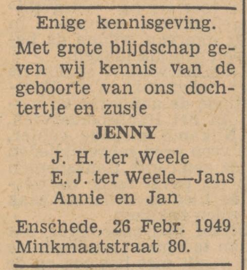 Minkmaatstraat 80 J.H. ter Weele advertentie Tubantia 1-3-1949.jpg