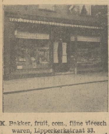 Lipperkerkstraat 33 K. Bakker, fruit, comestibles, fijne vleeswaren, krantenfoto Tubantia 19-6-1934.jpg