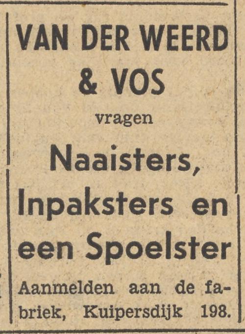 Kuipersdijk 198 v.d. Weerd en Vos N.V. advertentie Tubantia 29-11-1954.jpg