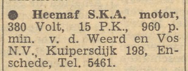 Kuipersdijk 198 v.d. Weerd en Vos N.V. advertentie Tubantia 7-1-1958.jpg
