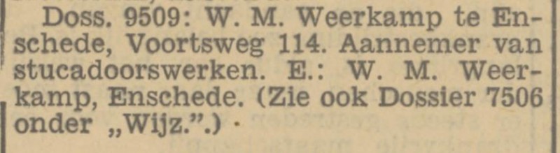 Voortsweg 114 W.M. Weerkamp Aannemer van stucadoorswerken krantenbericht Tubantia 30-10-1933.jpg