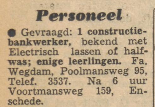 Poolmansweg 95 Fa. Wegdam advertentie Tubantia 28-11-1956.jpg