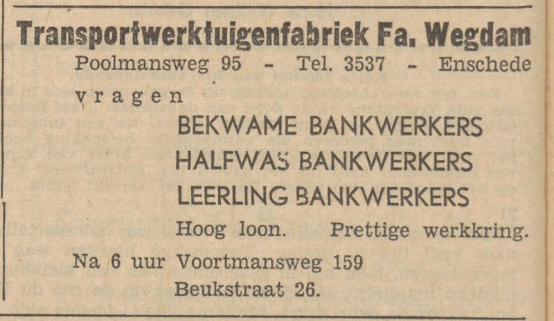 Poolmansweg 95 Fa. Wegdam advertentie Tubantia 3-11-1956.jpg