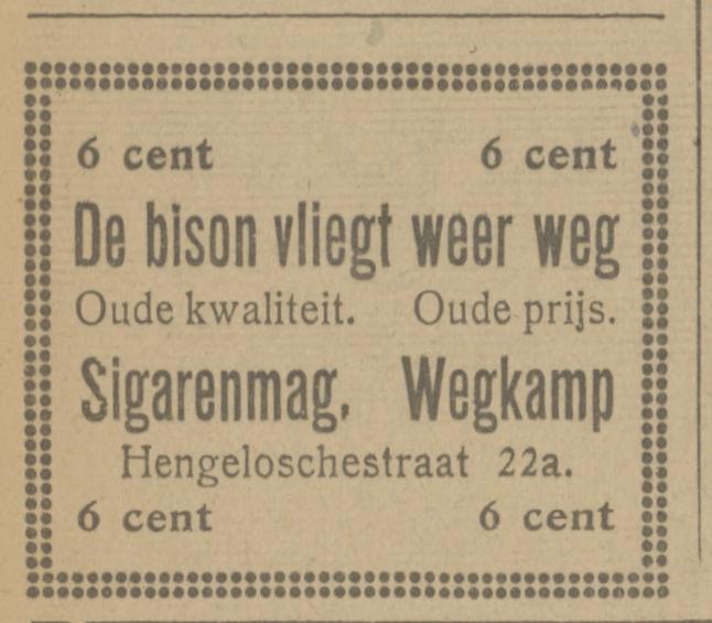 Hengelosestraat 22a sigarenmagazijn Wegkamp advertentie Tubantia 18-10-1922.jpg