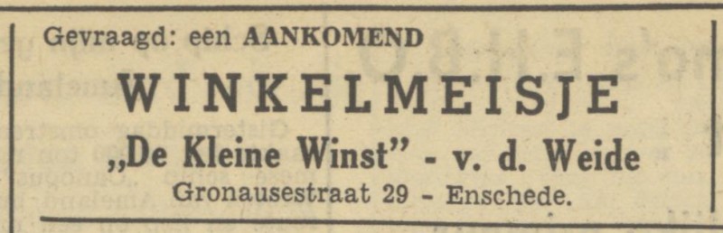 Gronausestraat 29 v.d. Weide advertentie Tubantia 1-5-1950.jpg