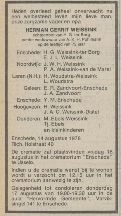 Richard Holstraat 40 H,G, Weissink overlijdensadvertentie NRC Handelsblad 16-8-1978.jpg