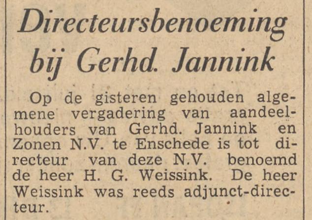 H.G. Weissink directeur G. Jannink en Zn. krantenbericht Tubantia 18-7-1962.jpg