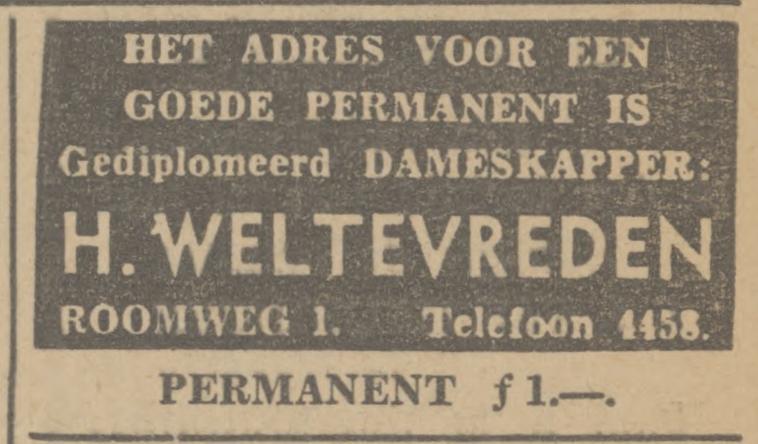 Roomweg 1 dameskapper H. Weltevreden advertentie Tubantia 24-6-1942.jpg