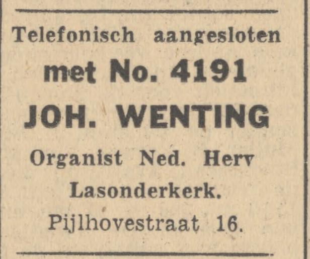 Pijlhovestraat 16 Joh. Wenting organist advertentie Tubantia 7-5-1947.jpg