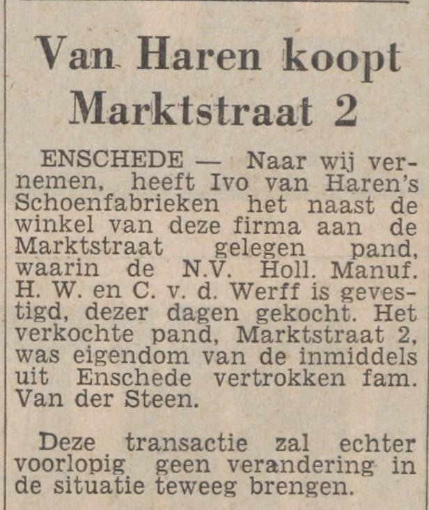 Marktstraat 2 N.V. Holl. Manufacturen handel W. en C. v.d. Werff krantenbericht Tubantia 10-2-1964.jpg