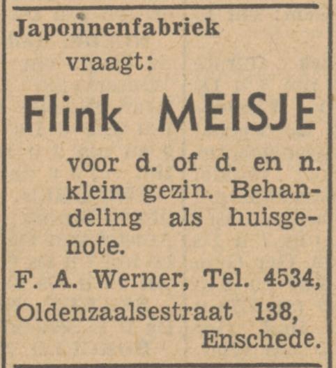 Oldenzaalsestraat 138 F.A. Werner advertentie Tubantia 26-8-1948.jpg