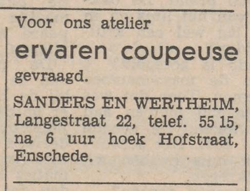 Langestraat 22 atelier Sanders en Wertheim advertentie Tubantia 12-2-1964.jpg