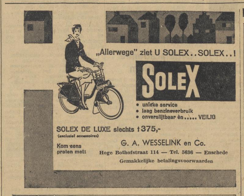 Hoge Bothofstraat 114 Rijwiel- en bromfietshandel G,A, Wesselink en Co. advertentie De Waarheid 7-7-1960.jpg