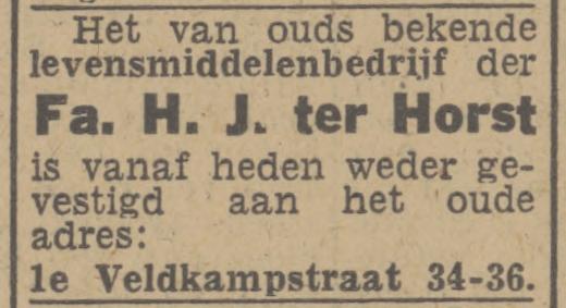 Veldkampstraat 34 Levensmiddelenbedrijf Fa. H.J. ter Horst advertentie Tubantia 23-9-1944.jpg