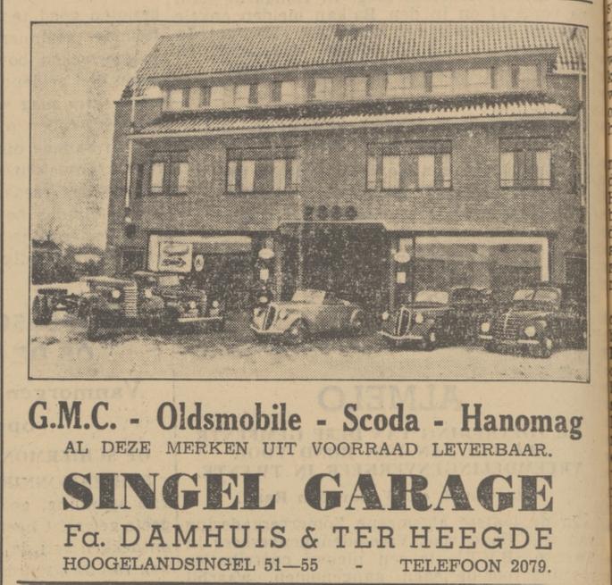 Hogelandsingel 51-55 Singel Garage Fa. Damhuis & ter Heegde advertentie Tubantia 3-12-1940.jpg