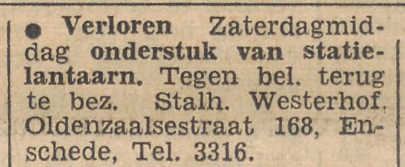 Oldenzaalsestraat 168 Stalhouderij Fa G.J. Westerhof advertentie Tubantia 2-6-1955.jpg
