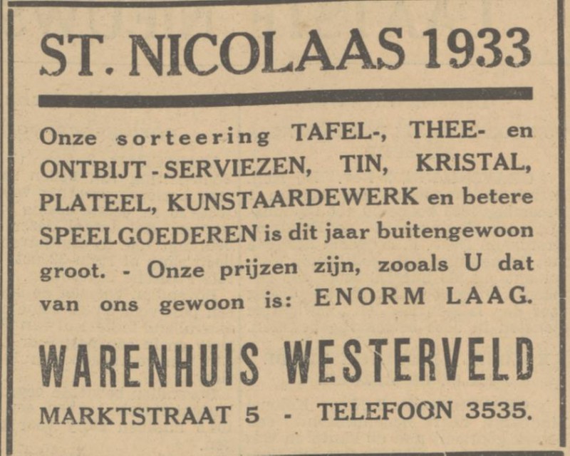 Marktstraat 5 Warenhuis Westerveld advertentie Tubantia 3-11-1933.jpg