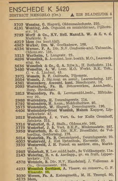C.F. Klaarstraat 28 A. Weustink Gerritsen. Telefoonboek 1950.jpg