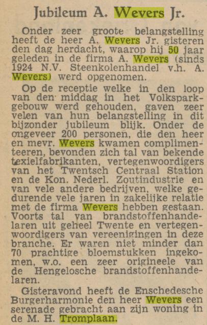 M.H. Tromplaan 50 A. Wevers Jr. Steenkolenhandel  krantenbericht Tubantia 2-4-1947.jpg