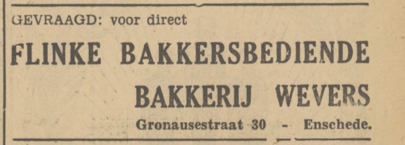 Gronausestraat 30 Bakkerij Wevers advertentie Tubantia 23-9-1948.jpg