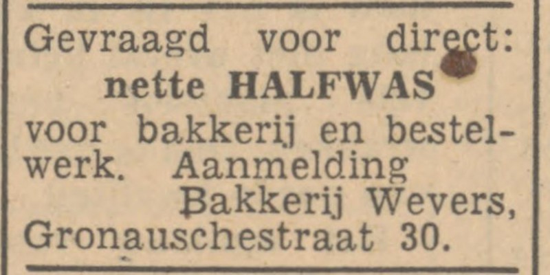Gronausestraat 30 Bakkerij Wevers advertentie Tubantia 6-1-1947.jpg