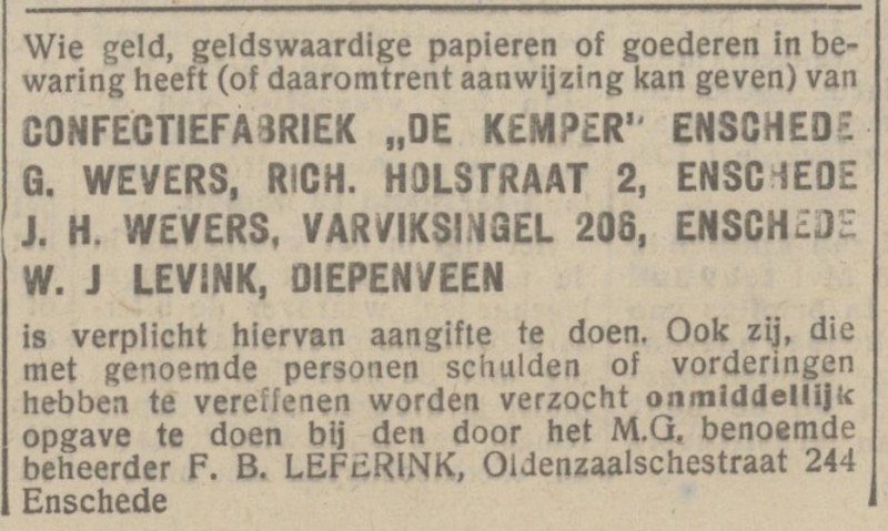 Richard Holstraat 2 G. Wevers advertentie Het Parool 31-7-1945.jpg