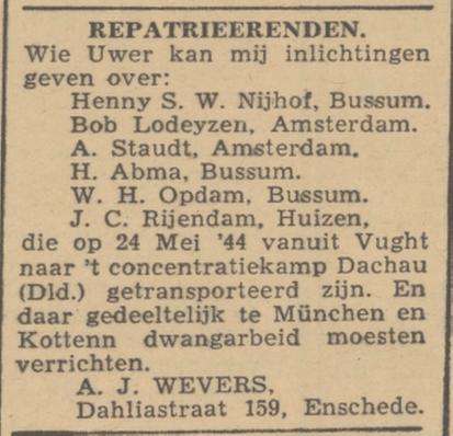 Dahliastraat 159 A.J. Wevers advertentie De Waarheid 6-6-1945.jpg