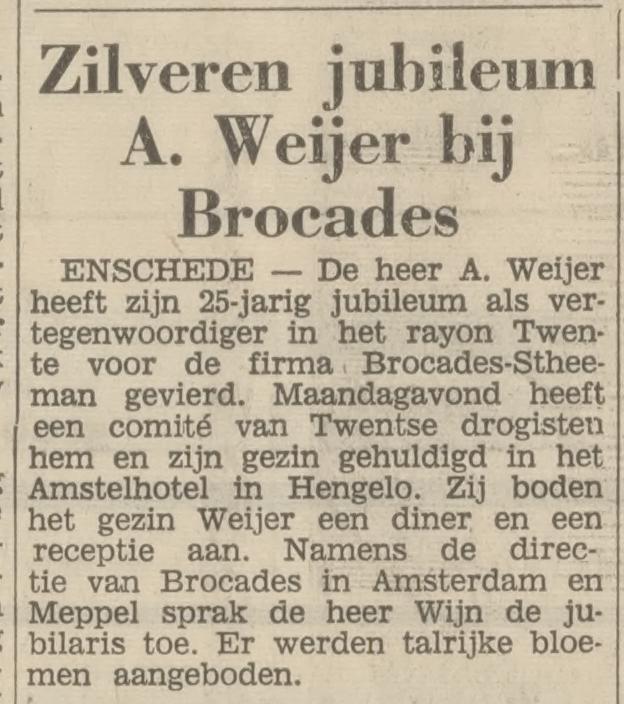 A. Weijers Vertegenwoordiger BrocadesStheeman. krantenbericht Tubantia 12-11-1966.jpg