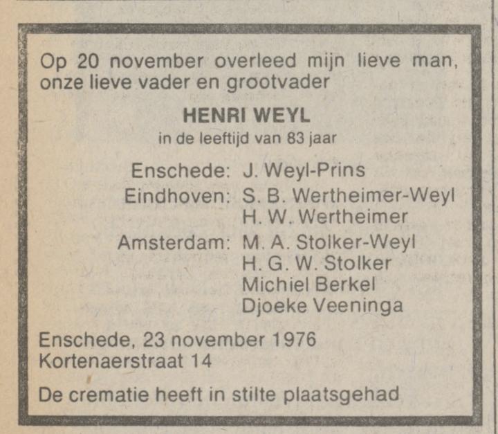 Kortenaerstraat 14 Henri Weyl. overlijdensadvertentie NRC Handelsblad 23-11-1976.jpg