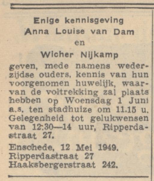 Haaksbergerstraat 242 Wicher Nijkamp advertentie Algemeen Handelsblad 12-5-1949.jpg