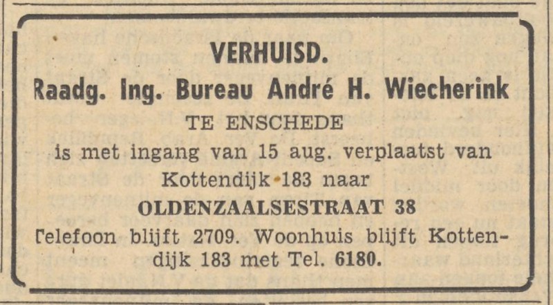 Kottendijk 183 Raadg. Ing. Bureau André H. Wiecherink advertentie Tubantia 17-8-1959.jpg
