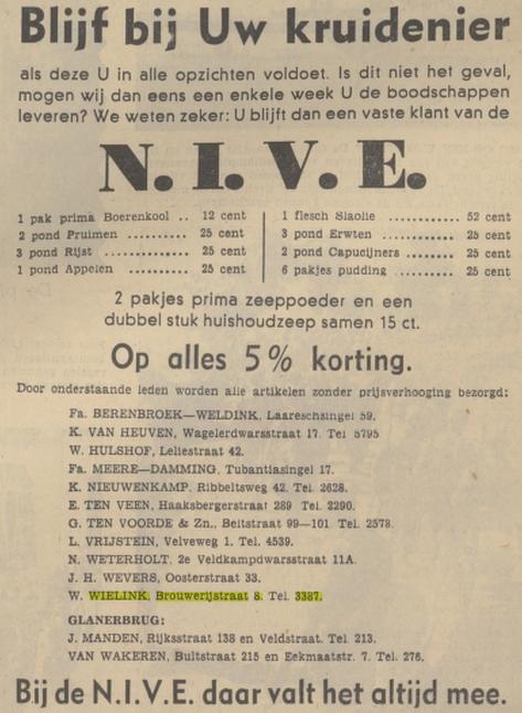 Brouwerijstraat 8 kruidenier W. Wielink advertentie Tubantia 19-1-1939.jpg