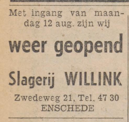 Zwedeweg 21 slagerij Willink advertentie Tubantia 10-8-1963.jpg