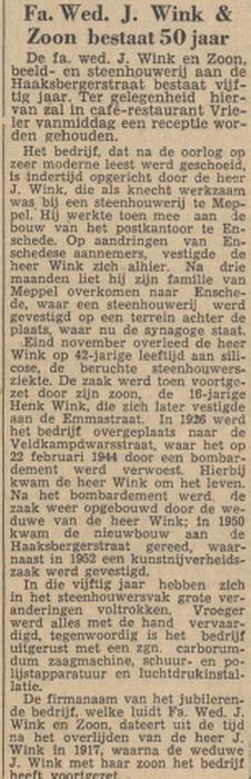 Haaksbergerstraat 95 Fa. Wed. J. Wink en Zoon krantenbericht Tubantia 20-3-1957.jpg