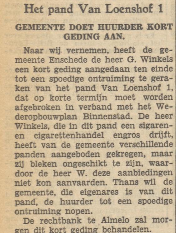 Van Loenshof 1 sigarenhandel Willems krantenbericht Tubantia 11-4-1952.jpg