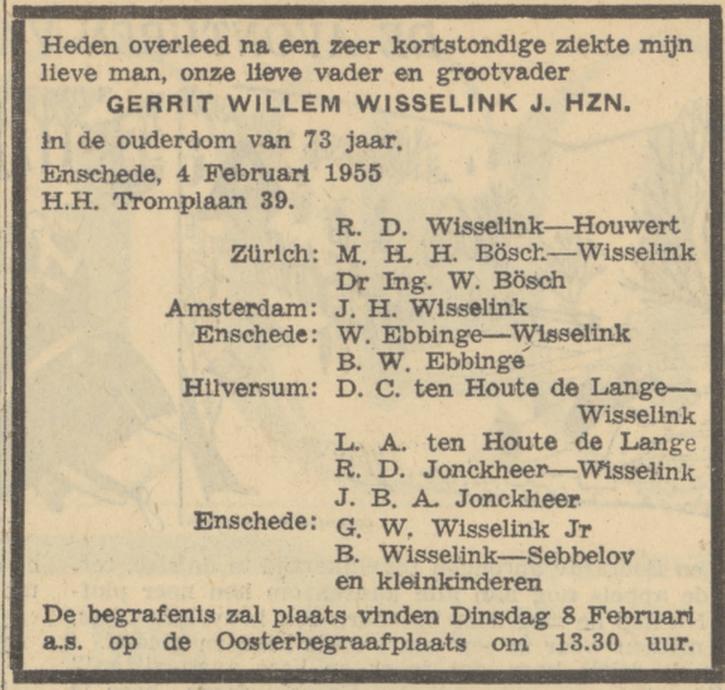 M.H. Tromplaan 39 G.W. Wisselink overlijdensadvertentie Algemeen Handelsblad 5-2-1955.jpg