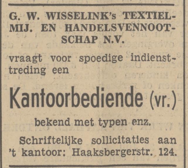 Haaksbergerstrat 124 G.W. Wisselink's Textielmij advertentie Tubantia 22-7-1938.jpg