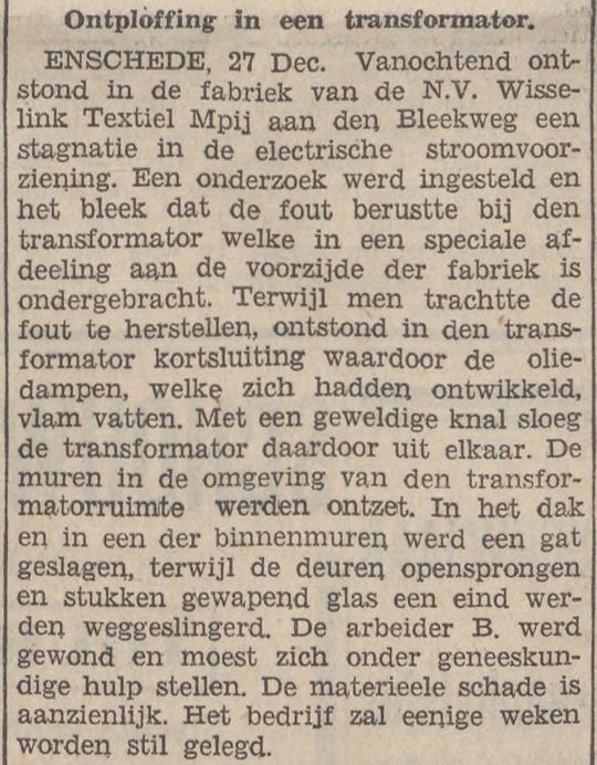 Bleekweg 14 N.V. Wisselink Textielmij krantenbericht Zutphense courant 27-12-1932.jpg