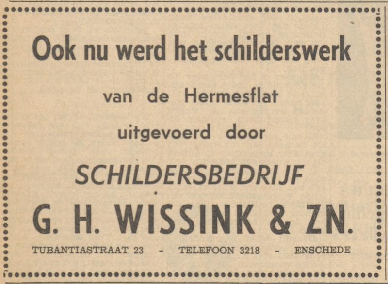 Tubantiastraat 23 schildersbedrijf G.H. Wissink & Zn. advertentie Tubantia 13-11-1958.jpg