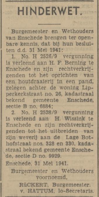 Lage Bothofstraat 328-330 weverij H. Wissink Hinderwet advertentie Tubantia 31-5-1941.jpg