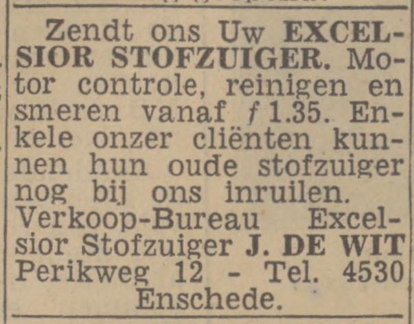 Perikweg 12 Verkoop-Bureau Excelsior stofzuigers advertentie Twentsch nieuwsblad 30-1-1943.jpg