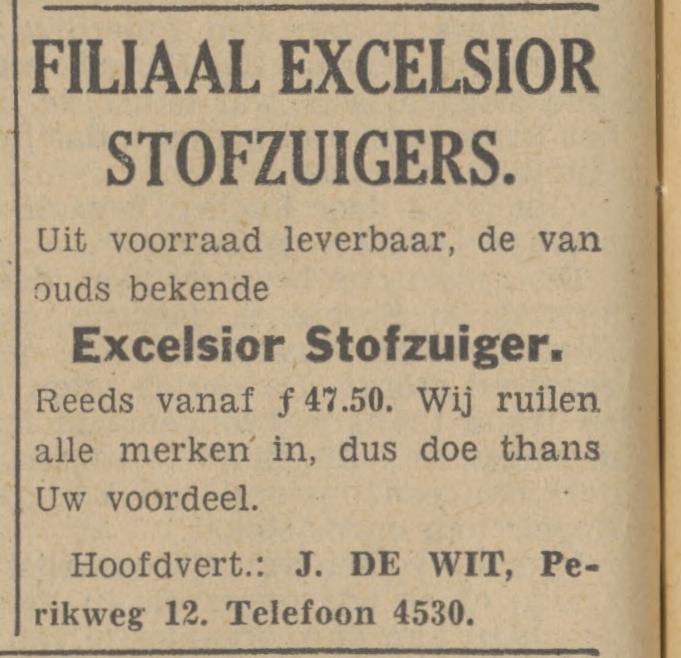 Perikweg 12 J. de Wit Hoofdvertegenwoordiger Excelsior stofzuigers advertentie Tubantia 6-11-1940.jpg