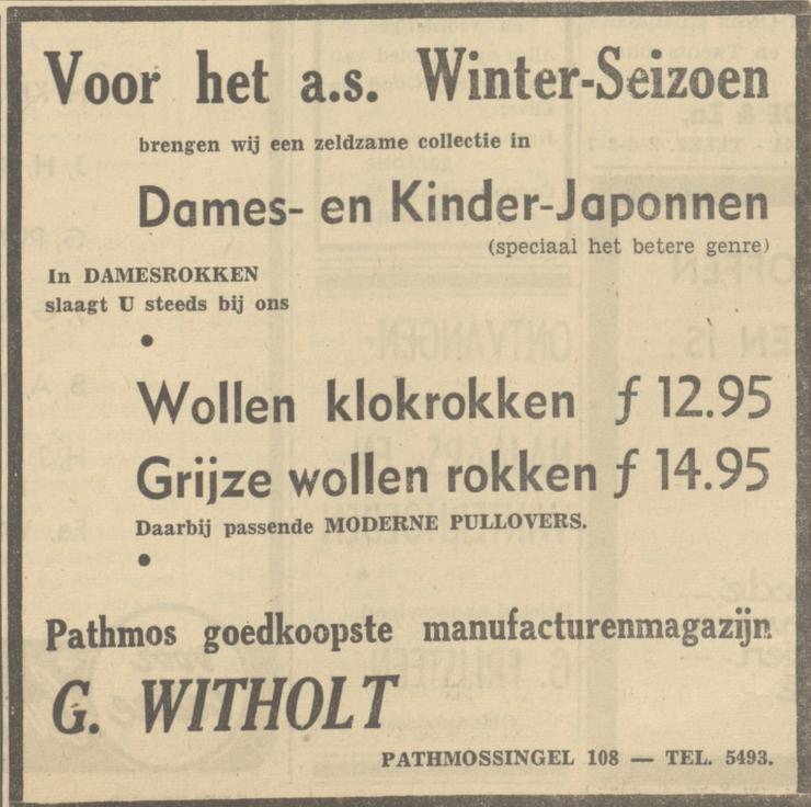 Pathmossingel 108 manufacturenmagazij G. Witholt advertentie Tubantia 25-10-1949.jpg