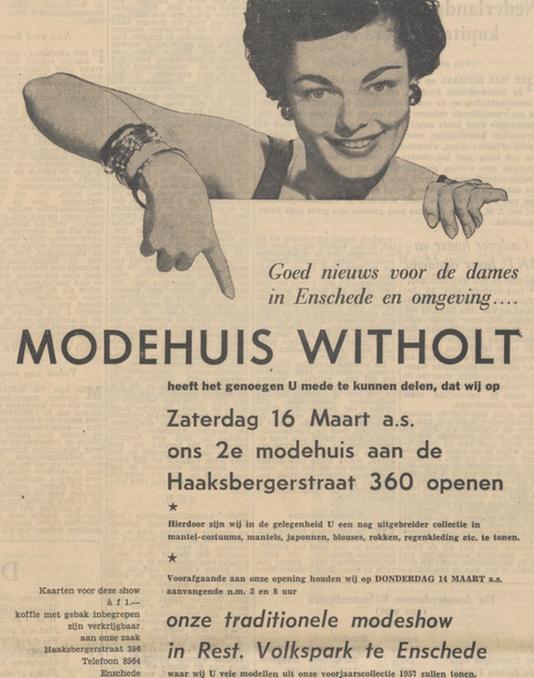 Haaksbergerstraat 360 modehuis Witholt advertentie Tubantia 9-3-1957.jpg